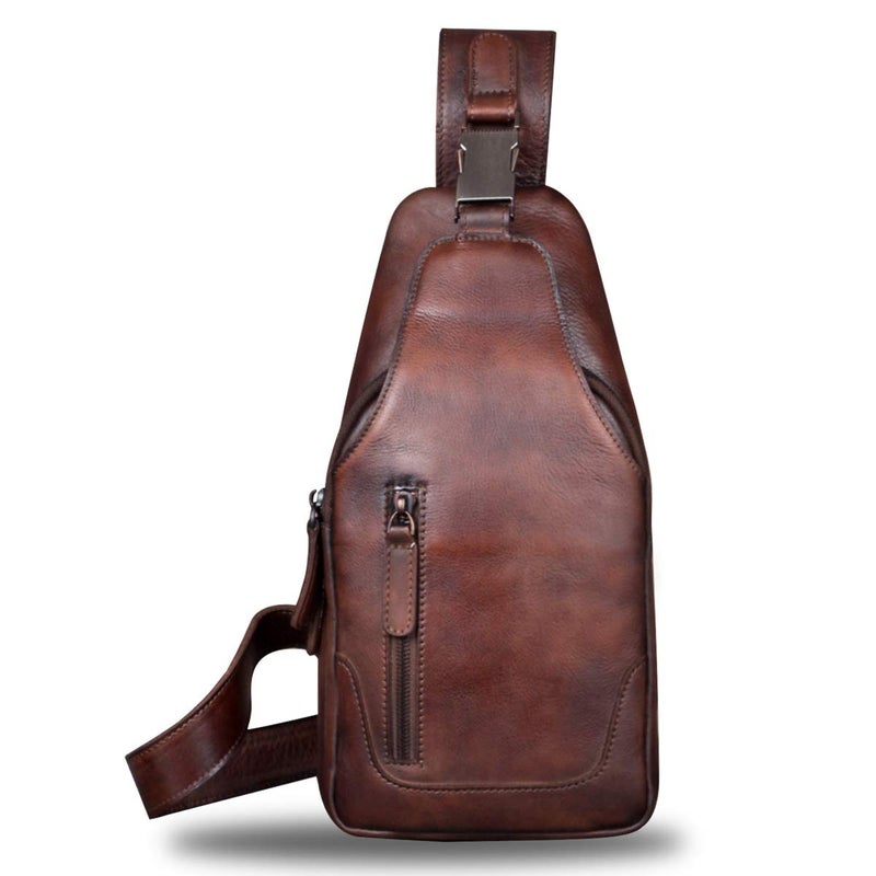 IVTG Genuine Leather Sling Bag for Men Chest Shoulder Crossbody Hiking Backpack Vintage Handmade Daypack (Coffee) - Image 2